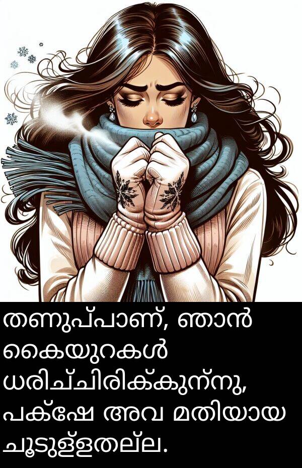 ചൂടുള്ളതല്ല: തണുപ്പാണ്, ഞാൻ കൈയുറകൾ ധരിച്ചിരിക്കുന്നു, പക്ഷേ അവ മതിയായ ചൂടുള്ളതല്ല.