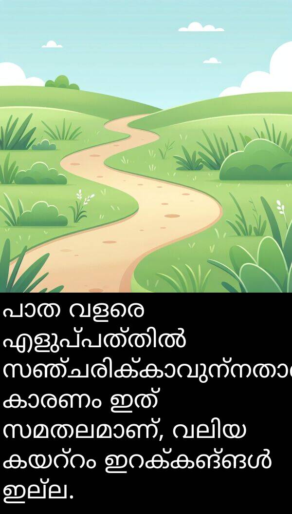 ഇല്ല: പാത വളരെ എളുപ്പത്തിൽ സഞ്ചരിക്കാവുന്നതാണ്, കാരണം ഇത് സമതലമാണ്, വലിയ കയറ്റം ഇറക്കങ്ങൾ ഇല്ല.