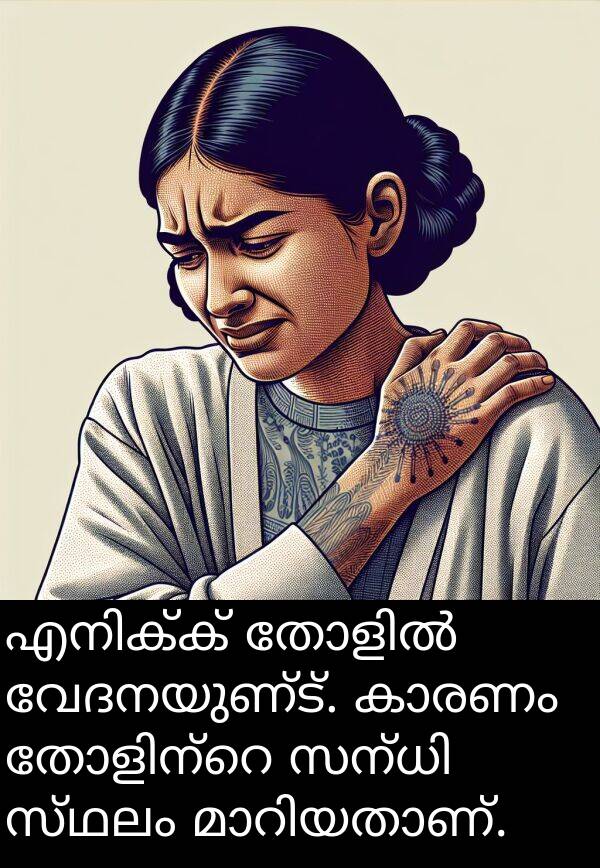 വേദനയുണ്ട്: എനിക്ക് തോളിൽ വേദനയുണ്ട്. കാരണം തോളിന്റെ സന്ധി സ്ഥലം മാറിയതാണ്.