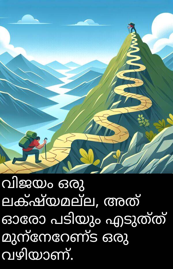 ലക്ഷ്യമല്ല: വിജയം ഒരു ലക്ഷ്യമല്ല, അത് ഓരോ പടിയും എടുത്ത് മുന്നേറേണ്ട ഒരു വഴിയാണ്.
