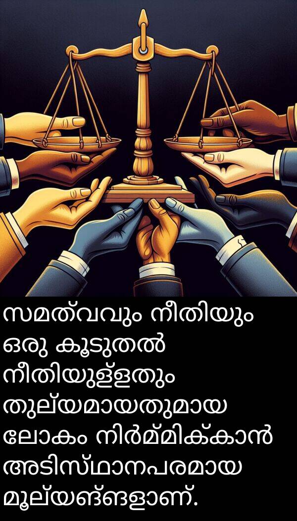 ലോകം: സമത്വവും നീതിയും ഒരു കൂടുതൽ നീതിയുള്ളതും തുല്യമായതുമായ ലോകം നിർമ്മിക്കാൻ അടിസ്ഥാനപരമായ മൂല്യങ്ങളാണ്.