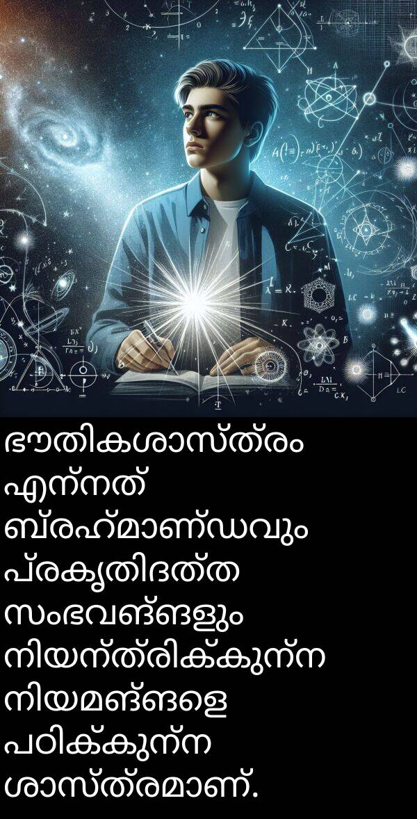 സംഭവങ്ങളും: ഭൗതികശാസ്ത്രം എന്നത് ബ്രഹ്മാണ്ഡവും പ്രകൃതിദത്ത സംഭവങ്ങളും നിയന്ത്രിക്കുന്ന നിയമങ്ങളെ പഠിക്കുന്ന ശാസ്ത്രമാണ്.
