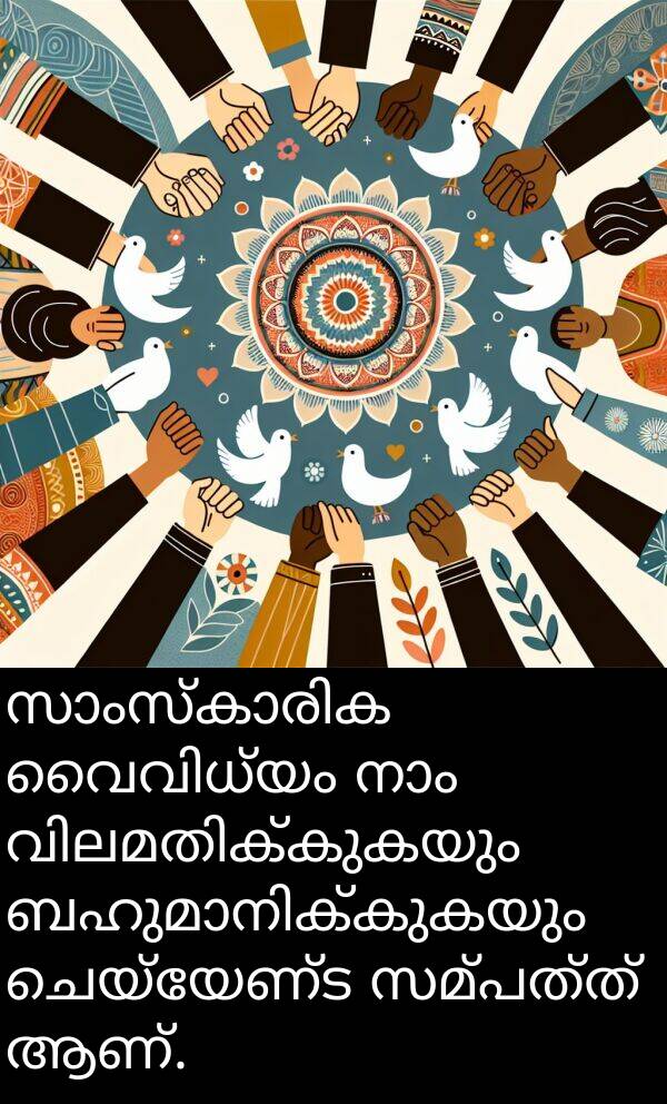 ചെയ്യേണ്ട: സാംസ്കാരിക വൈവിധ്യം നാം വിലമതിക്കുകയും ബഹുമാനിക്കുകയും ചെയ്യേണ്ട സമ്പത്ത് ആണ്.