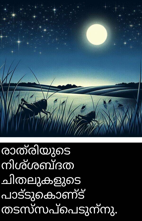 തടസ്സപ്പെടുന്നു: രാത്രിയുടെ നിശ്ശബ്ദത ചിതലുകളുടെ പാട്ടുകൊണ്ട് തടസ്സപ്പെടുന്നു.