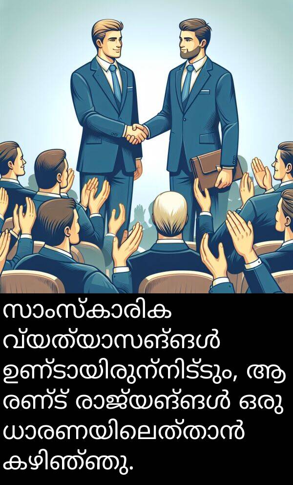 രണ്ട്: സാംസ്കാരിക വ്യത്യാസങ്ങൾ ഉണ്ടായിരുന്നിട്ടും, ആ രണ്ട് രാജ്യങ്ങൾ ഒരു ധാരണയിലെത്താൻ കഴിഞ്ഞു.