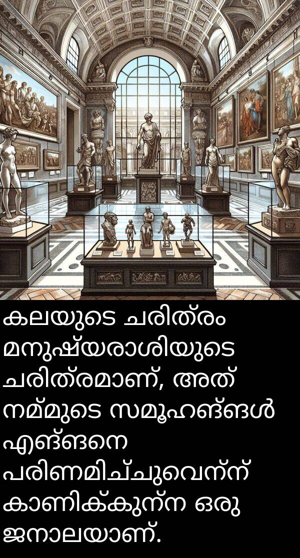 കലയുടെ: കലയുടെ ചരിത്രം മനുഷ്യരാശിയുടെ ചരിത്രമാണ്, അത് നമ്മുടെ സമൂഹങ്ങൾ എങ്ങനെ പരിണമിച്ചുവെന്ന് കാണിക്കുന്ന ഒരു ജനാലയാണ്.