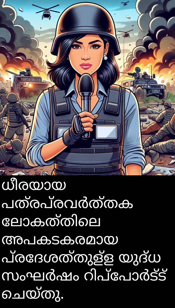 യുദ്ധ: ധീരയായ പത്രപ്രവർത്തക ലോകത്തിലെ അപകടകരമായ പ്രദേശത്തുള്ള യുദ്ധ സംഘർഷം റിപ്പോർട്ട് ചെയ്തു.