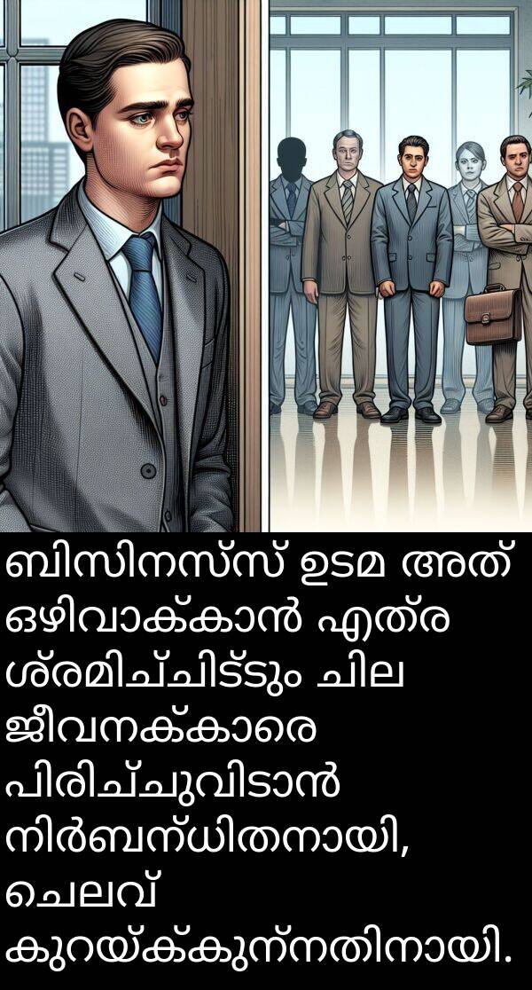 ചെലവ്: ബിസിനസ്സ് ഉടമ അത് ഒഴിവാക്കാൻ എത്ര ശ്രമിച്ചിട്ടും ചില ജീവനക്കാരെ പിരിച്ചുവിടാൻ നിർബന്ധിതനായി, ചെലവ് കുറയ്ക്കുന്നതിനായി.
