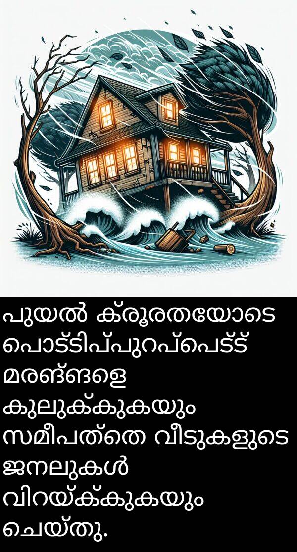 വീടുകളുടെ: പുയൽ ക്രൂരതയോടെ പൊട്ടിപ്പുറപ്പെട്ട് മരങ്ങളെ കുലുക്കുകയും സമീപത്തെ വീടുകളുടെ ജനലുകൾ വിറയ്ക്കുകയും ചെയ്തു.