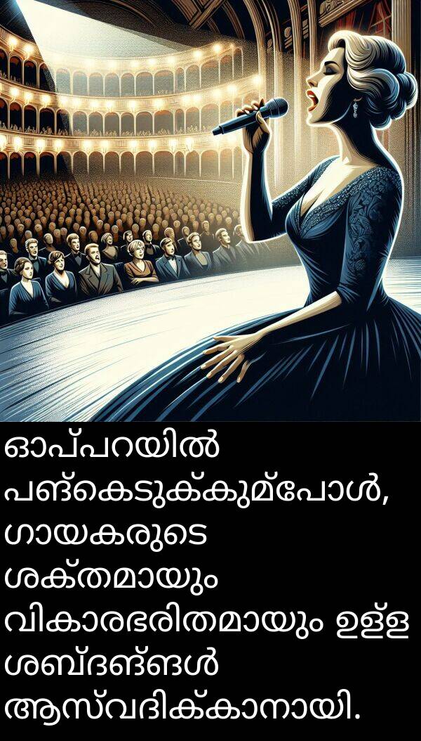 ഉള്ള: ഓപ്പറയിൽ പങ്കെടുക്കുമ്പോൾ, ഗായകരുടെ ശക്തമായും വികാരഭരിതമായും ഉള്ള ശബ്ദങ്ങൾ ആസ്വദിക്കാനായി.