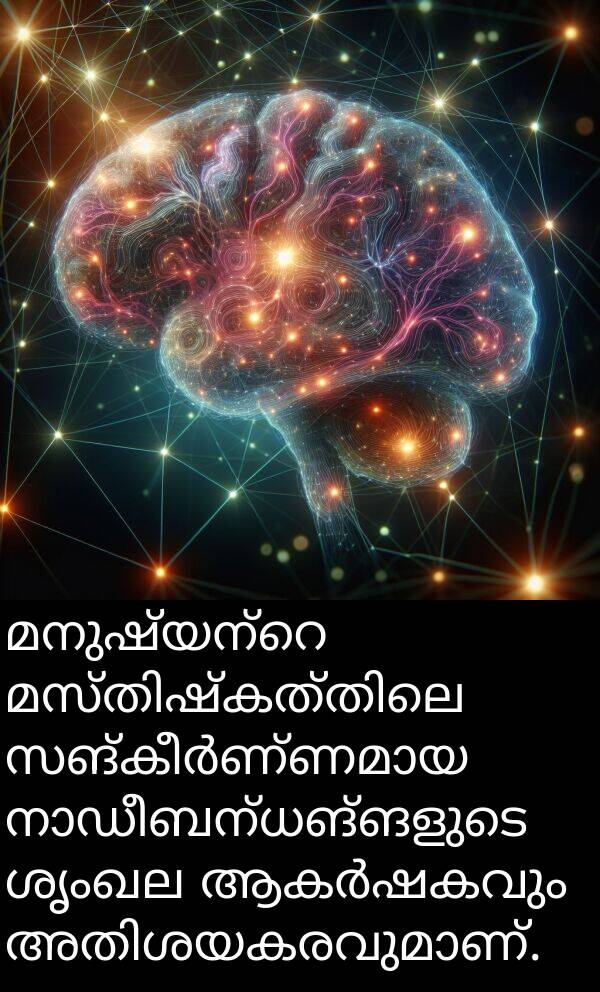 ശൃംഖല: മനുഷ്യന്റെ മസ്തിഷ്കത്തിലെ സങ്കീർണ്ണമായ നാഡീബന്ധങ്ങളുടെ ശൃംഖല ആകർഷകവും അതിശയകരവുമാണ്.