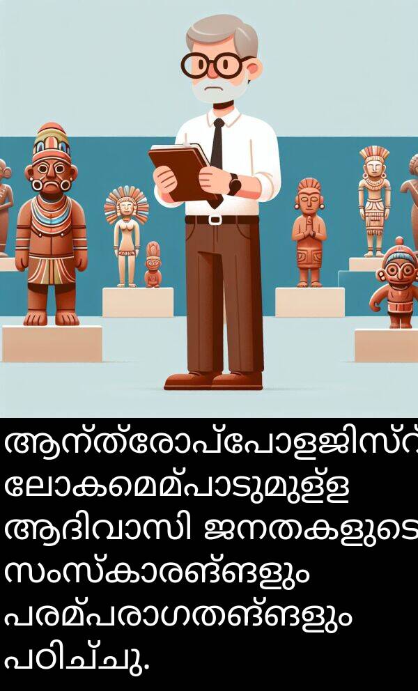 ജനതകളുടെ: ആന്ത്രോപ്പോളജിസ്റ്റ് ലോകമെമ്പാടുമുള്ള ആദിവാസി ജനതകളുടെ സംസ്കാരങ്ങളും പരമ്പരാഗതങ്ങളും പഠിച്ചു.