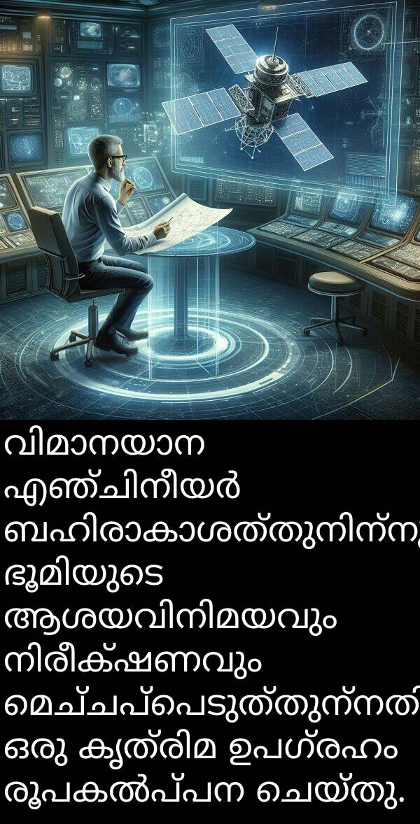 ഉപഗ്രഹം: വിമാനയാന എഞ്ചിനീയർ ബഹിരാകാശത്തുനിന്നുള്ള ഭൂമിയുടെ ആശയവിനിമയവും നിരീക്ഷണവും മെച്ചപ്പെടുത്തുന്നതിനായി ഒരു കൃത്രിമ ഉപഗ്രഹം രൂപകൽപ്പന ചെയ്തു.