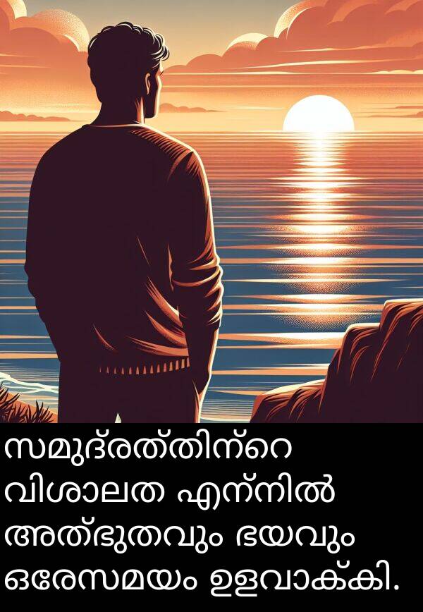 ഒരേസമയം: സമുദ്രത്തിന്റെ വിശാലത എന്നിൽ അത്ഭുതവും ഭയവും ഒരേസമയം ഉളവാക്കി.