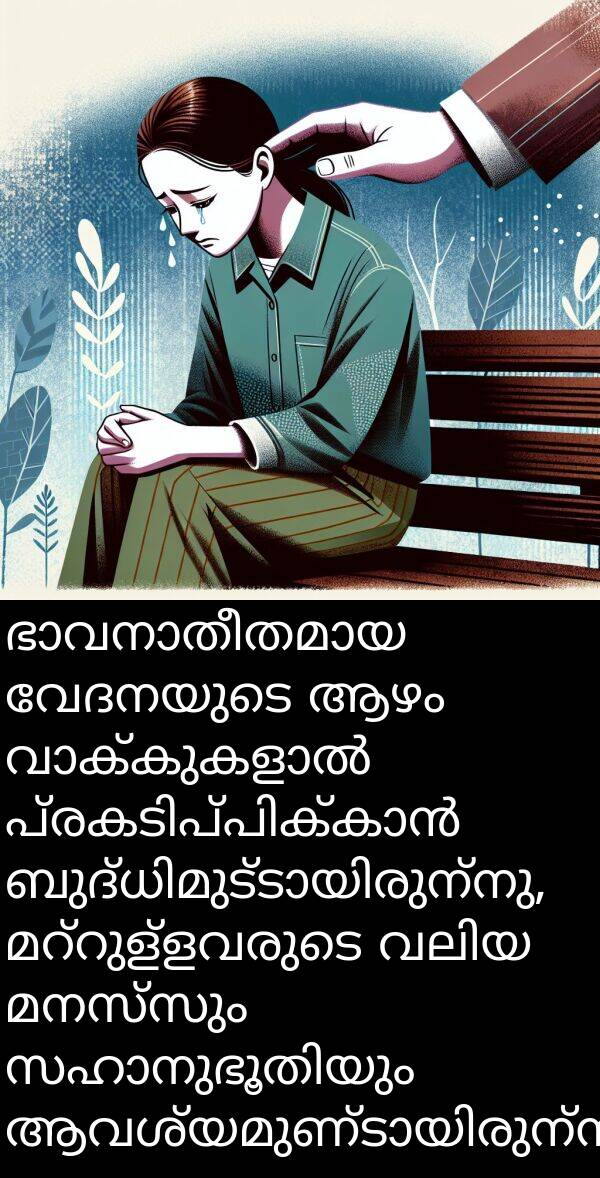 മനസ്സും: ഭാവനാതീതമായ വേദനയുടെ ആഴം വാക്കുകളാൽ പ്രകടിപ്പിക്കാൻ ബുദ്ധിമുട്ടായിരുന്നു, മറ്റുള്ളവരുടെ വലിയ മനസ്സും സഹാനുഭൂതിയും ആവശ്യമുണ്ടായിരുന്നു.