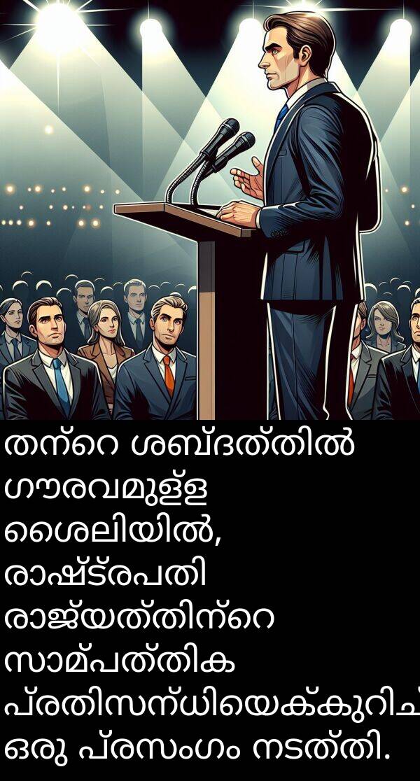 ഗൗരവമുള്ള: തന്റെ ശബ്ദത്തിൽ ഗൗരവമുള്ള ശൈലിയിൽ, രാഷ്ട്രപതി രാജ്യത്തിന്റെ സാമ്പത്തിക പ്രതിസന്ധിയെക്കുറിച്ച് ഒരു പ്രസംഗം നടത്തി.