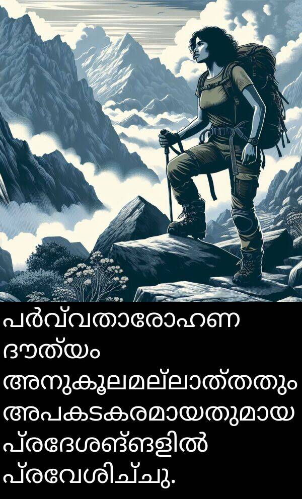 ദൗത്യം: പർവ്വതാരോഹണ ദൗത്യം അനുകൂലമല്ലാത്തതും അപകടകരമായതുമായ പ്രദേശങ്ങളിൽ പ്രവേശിച്ചു.