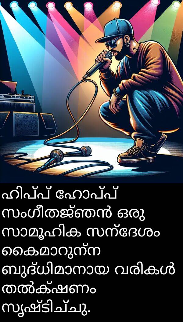 ഹോപ്പ്: ഹിപ്പ് ഹോപ്പ് സംഗീതജ്ഞൻ ഒരു സാമൂഹിക സന്ദേശം കൈമാറുന്ന ബുദ്ധിമാനായ വരികൾ തൽക്ഷണം സൃഷ്ടിച്ചു.