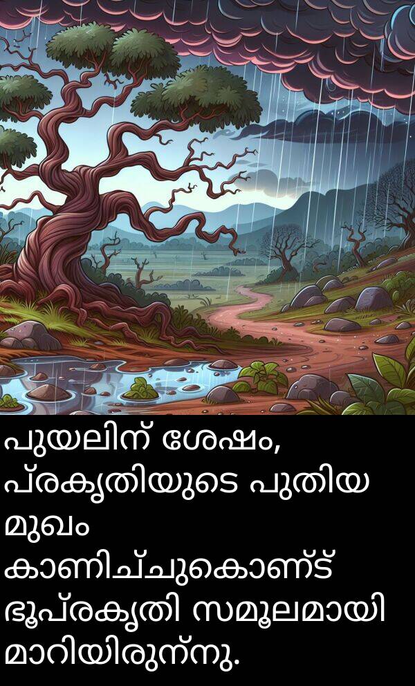 മുഖം: പുയലിന് ശേഷം, പ്രകൃതിയുടെ പുതിയ മുഖം കാണിച്ചുകൊണ്ട് ഭൂപ്രകൃതി സമൂലമായി മാറിയിരുന്നു.