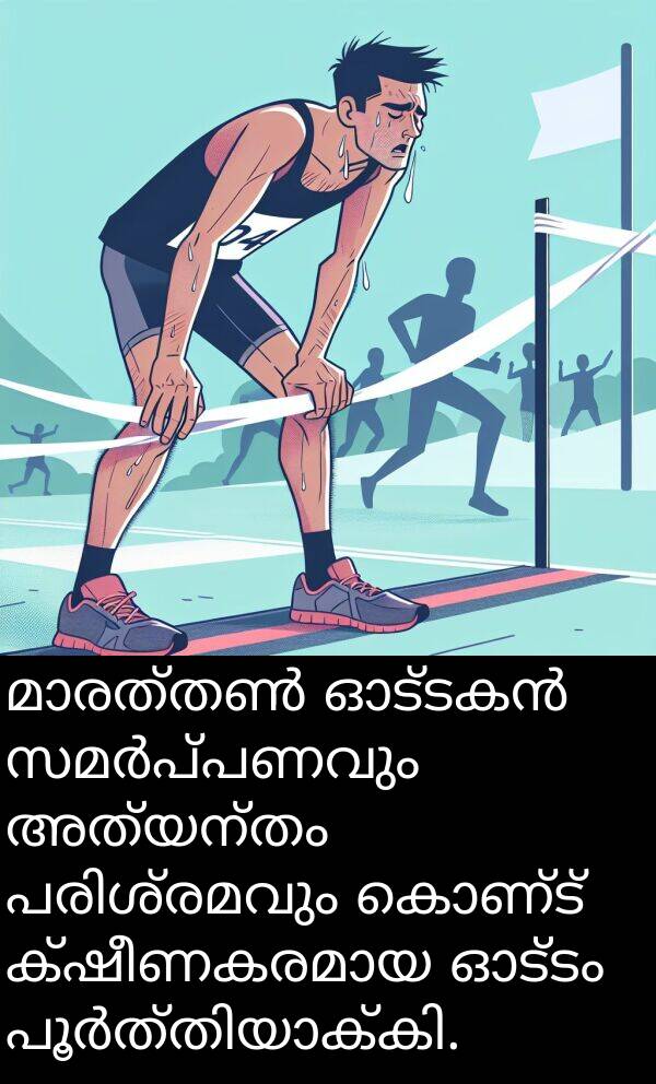 കൊണ്ട്: മാരത്തൺ ഓട്ടകൻ സമർപ്പണവും അത്യന്തം പരിശ്രമവും കൊണ്ട് ക്ഷീണകരമായ ഓട്ടം പൂർത്തിയാക്കി.