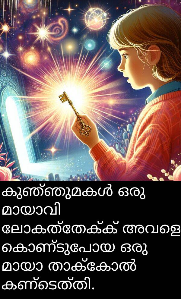 ലോകത്തേക്ക്: കുഞ്ഞുമകൾ ഒരു മായാവി ലോകത്തേക്ക് അവളെ കൊണ്ടുപോയ ഒരു മായാ താക്കോൽ കണ്ടെത്തി.