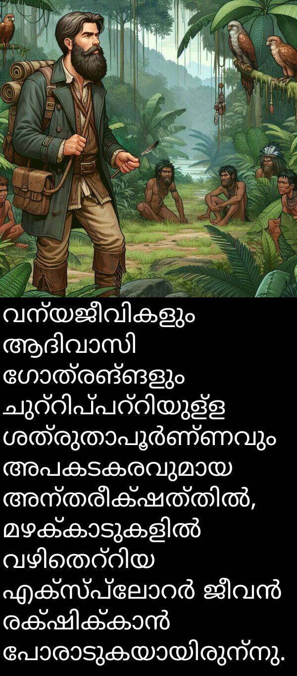 ഗോത്രങ്ങളും: വന്യജീവികളും ആദിവാസി ഗോത്രങ്ങളും ചുറ്റിപ്പറ്റിയുള്ള ശത്രുതാപൂർണ്ണവും അപകടകരവുമായ അന്തരീക്ഷത്തിൽ, മഴക്കാടുകളിൽ വഴിതെറ്റിയ എക്സ്പ്ലോറർ ജീവൻ രക്ഷിക്കാൻ പോരാടുകയായിരുന്നു.