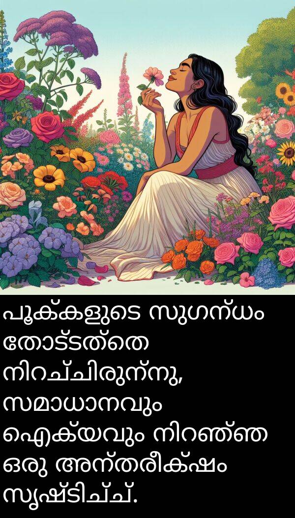 ഐക്യവും: പൂക്കളുടെ സുഗന്ധം തോട്ടത്തെ നിറച്ചിരുന്നു, സമാധാനവും ഐക്യവും നിറഞ്ഞ ഒരു അന്തരീക്ഷം സൃഷ്ടിച്ച്.