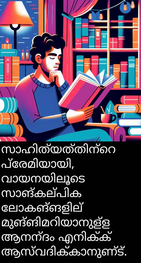 ആനന്ദം: സാഹിത്യത്തിന്റെ പ്രേമിയായി, വായനയിലൂടെ സാങ്കല്‍പിക ലോകങ്ങളില്‍ മുങ്ങിമറിയാനുള്ള ആനന്ദം എനിക്ക് ആസ്വദിക്കാനുണ്ട്.