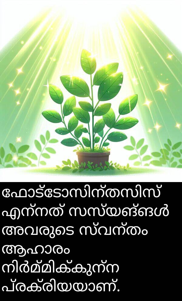 എന്നത്: ഫോട്ടോസിന്തസിസ് എന്നത് സസ്യങ്ങൾ അവരുടെ സ്വന്തം ആഹാരം നിർമ്മിക്കുന്ന പ്രക്രിയയാണ്.