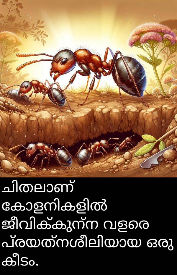 കീടം: ചിതലാണ് കോളനികളിൽ ജീവിക്കുന്ന വളരെ പ്രയത്‌നശീലിയായ ഒരു കീടം.
