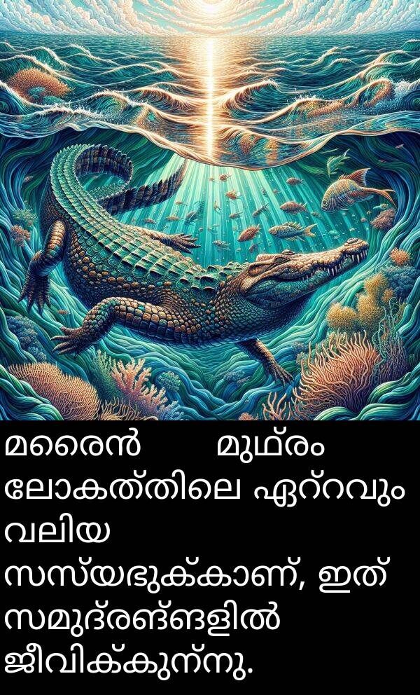 ഇത്: മരൈൻ مگرമുഥ്രം ലോകത്തിലെ ഏറ്റവും വലിയ സസ്യഭുക്കാണ്, ഇത് സമുദ്രങ്ങളിൽ ജീവിക്കുന്നു.