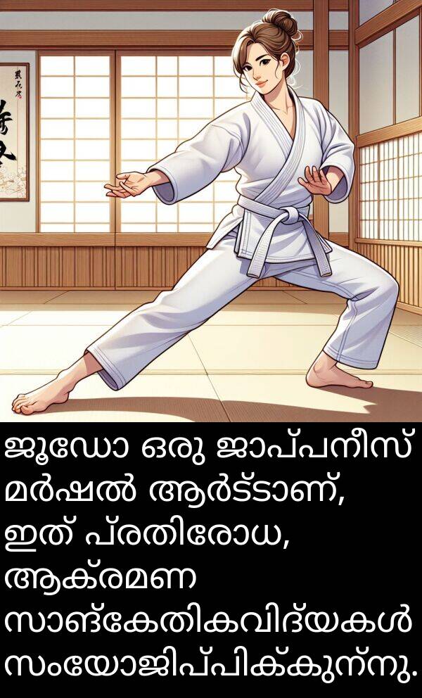 ആക്രമണ: ജൂഡോ ഒരു ജാപ്പനീസ് മർഷൽ ആർട്ടാണ്, ഇത് പ്രതിരോധ, ആക്രമണ സാങ്കേതികവിദ്യകൾ സംയോജിപ്പിക്കുന്നു.