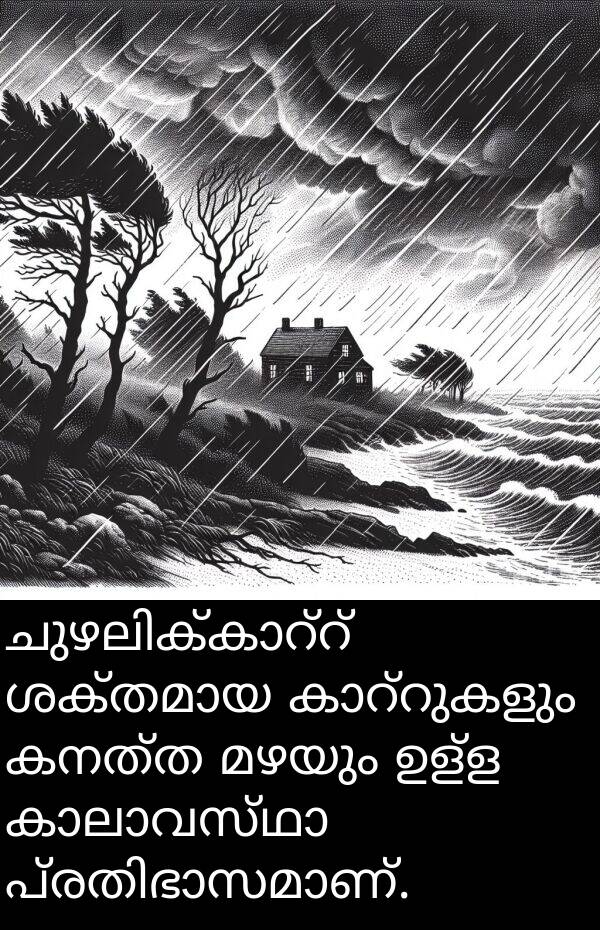 കനത്ത: ചുഴലിക്കാറ്റ് ശക്തമായ കാറ്റുകളും കനത്ത മഴയും ഉള്ള കാലാവസ്ഥാ പ്രതിഭാസമാണ്.