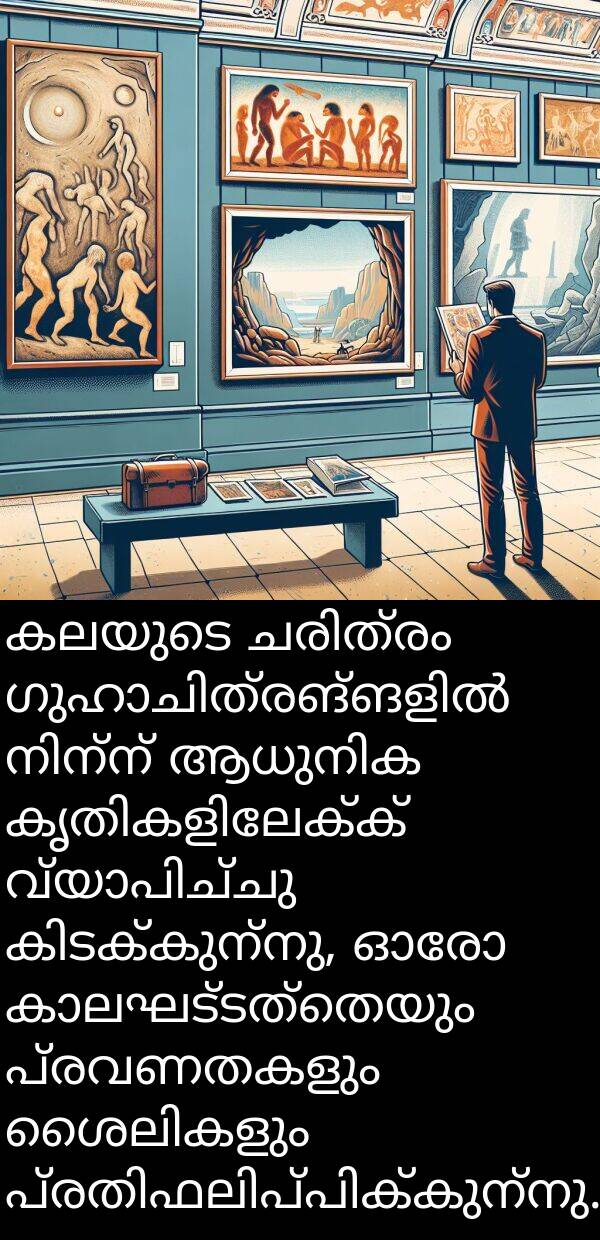 കലയുടെ: കലയുടെ ചരിത്രം ഗുഹാചിത്രങ്ങളിൽ നിന്ന് ആധുനിക കൃതികളിലേക്ക് വ്യാപിച്ചു കിടക്കുന്നു, ഓരോ കാലഘട്ടത്തെയും പ്രവണതകളും ശൈലികളും പ്രതിഫലിപ്പിക്കുന്നു.