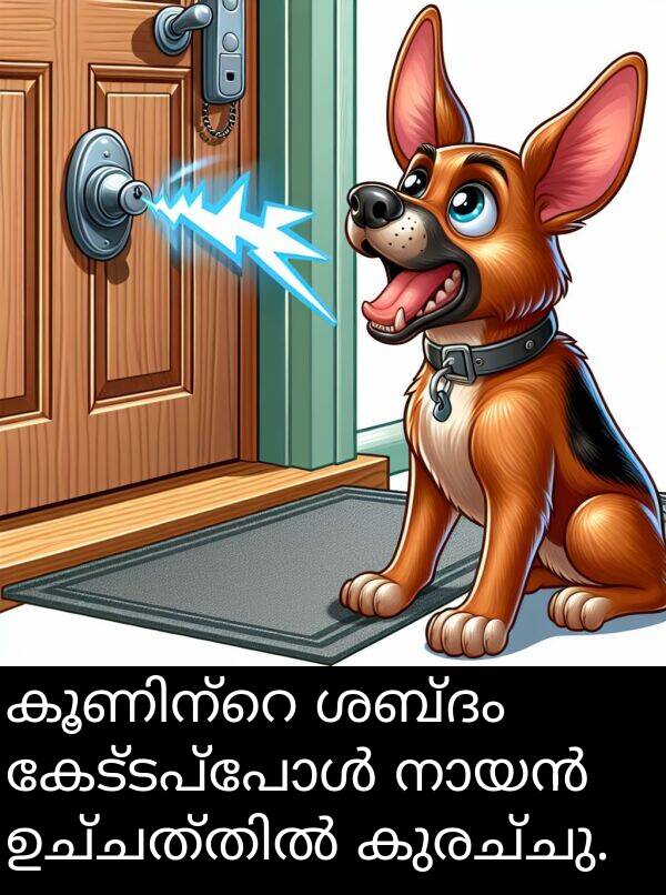 കുരച്ചു: കൂണിന്റെ ശബ്ദം കേട്ടപ്പോൾ നായൻ ഉച്ചത്തിൽ കുരച്ചു.