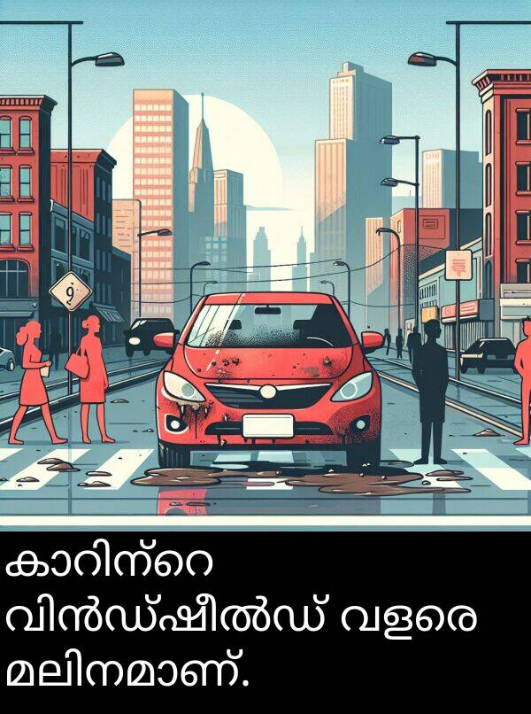 വളരെ: കാറിന്റെ വിൻഡ്ഷീൽഡ് വളരെ മലിനമാണ്.
