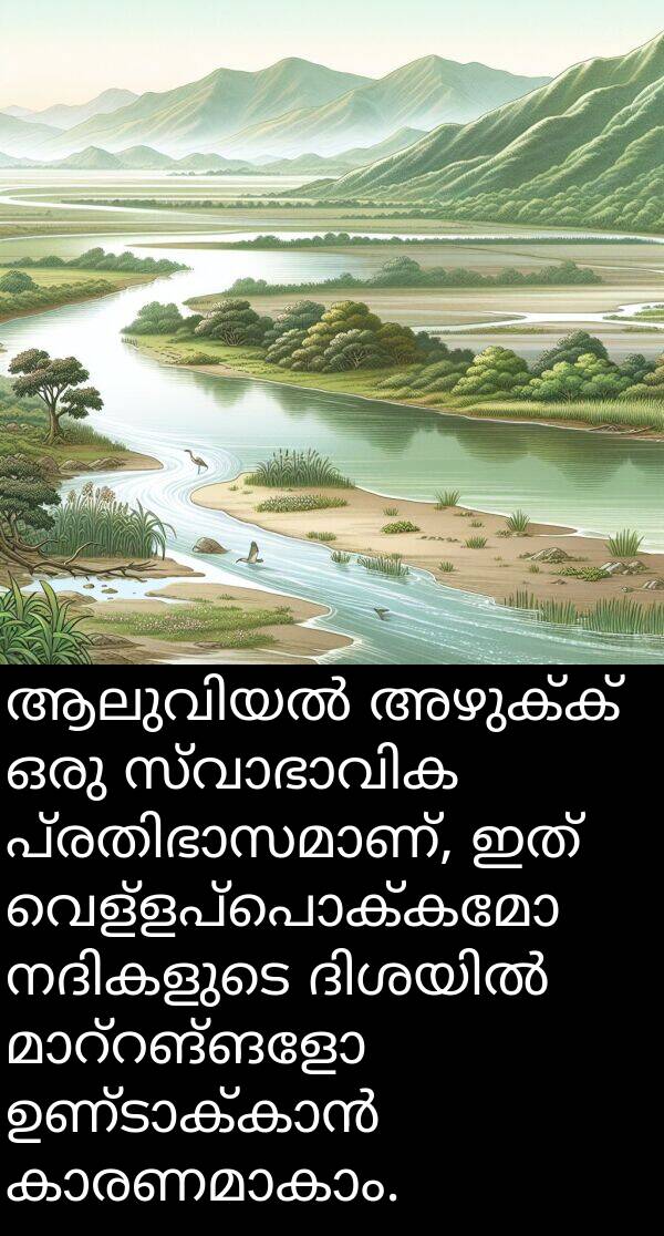 വെള്ളപ്പൊക്കമോ: ആലുവിയൽ അഴുക്ക് ഒരു സ്വാഭാവിക പ്രതിഭാസമാണ്, ഇത് വെള്ളപ്പൊക്കമോ നദികളുടെ ദിശയിൽ മാറ്റങ്ങളോ ഉണ്ടാക്കാൻ കാരണമാകാം.