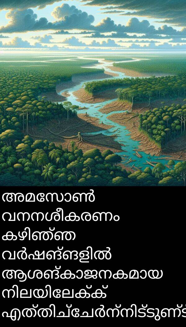 വനനശീകരണം: അമസോൺ വനനശീകരണം കഴിഞ്ഞ വർഷങ്ങളിൽ ആശങ്കാജനകമായ നിലയിലേക്ക് എത്തിച്ചേർന്നിട്ടുണ്ട്.