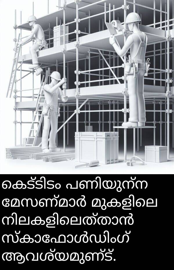 ആവശ്യമുണ്ട്: കെട്ടിടം പണിയുന്ന മേസണ്മാർ മുകളിലെ നിലകളിലെത്താൻ സ്കാഫോൾഡിംഗ് ആവശ്യമുണ്ട്.