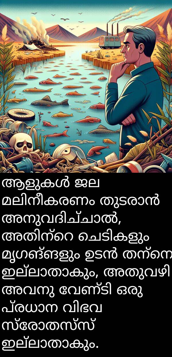 സ്രോതസ്സ്: ആളുകൾ ജല മലിനീകരണം തുടരാൻ അനുവദിച്ചാൽ, അതിന്റെ ചെടികളും മൃഗങ്ങളും ഉടൻ തന്നെ ഇല്ലാതാകും, അതുവഴി അവനു വേണ്ടി ഒരു പ്രധാന വിഭവ സ്രോതസ്സ് ഇല്ലാതാകും.