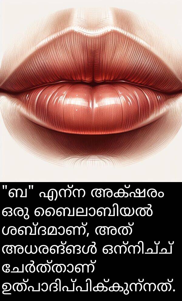 എന്ന: "ബ" എന്ന അക്ഷരം ഒരു ബൈലാബിയൽ ശബ്ദമാണ്, അത് അധരങ്ങൾ ഒന്നിച്ച് ചേർത്താണ് ഉത്പാദിപ്പിക്കുന്നത്.