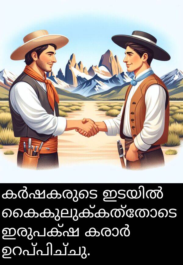 കൈകുലുക്കത്തോടെ: കർഷകരുടെ ഇടയിൽ കൈകുലുക്കത്തോടെ ഇരുപക്ഷ കരാർ ഉറപ്പിച്ചു.