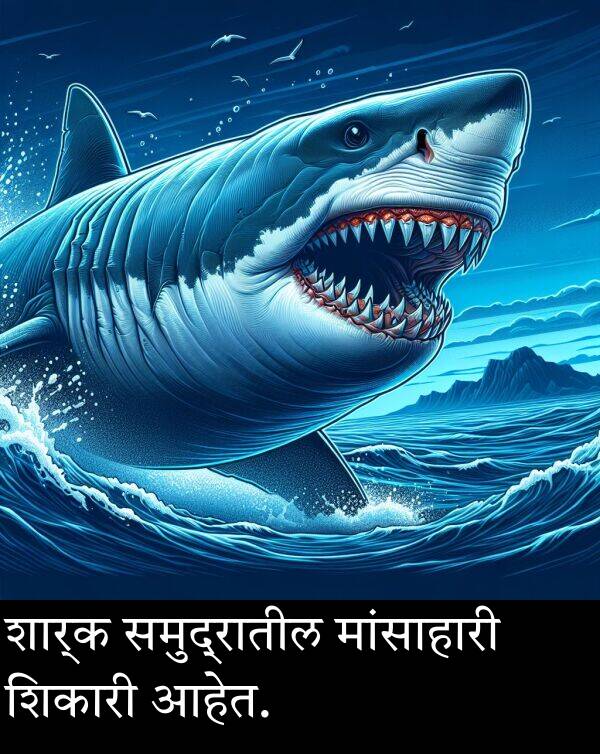 शार्क: शार्क समुद्रातील मांसाहारी शिकारी आहेत.