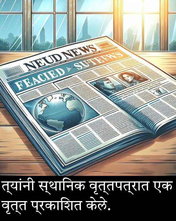 वृत्तपत्रात: त्यांनी स्थानिक वृत्तपत्रात एक वृत्त प्रकाशित केले.