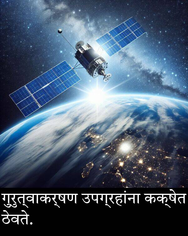 ठेवते: गुरुत्वाकर्षण उपग्रहांना कक्षेत ठेवते.