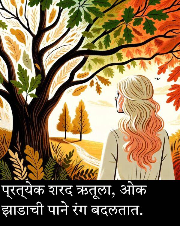 शरद: प्रत्येक शरद ऋतूला, ओक झाडाची पाने रंग बदलतात.
