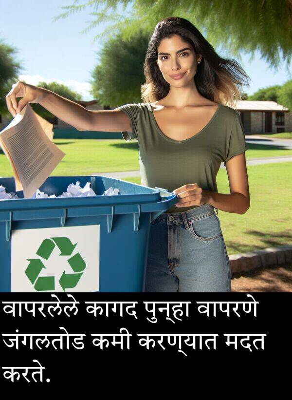 करण्यात: वापरलेले कागद पुन्हा वापरणे जंगलतोड कमी करण्यात मदत करते.