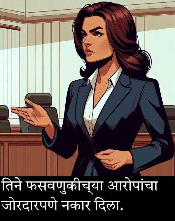 नकार: तिने फसवणुकीच्या आरोपांचा जोरदारपणे नकार दिला.
