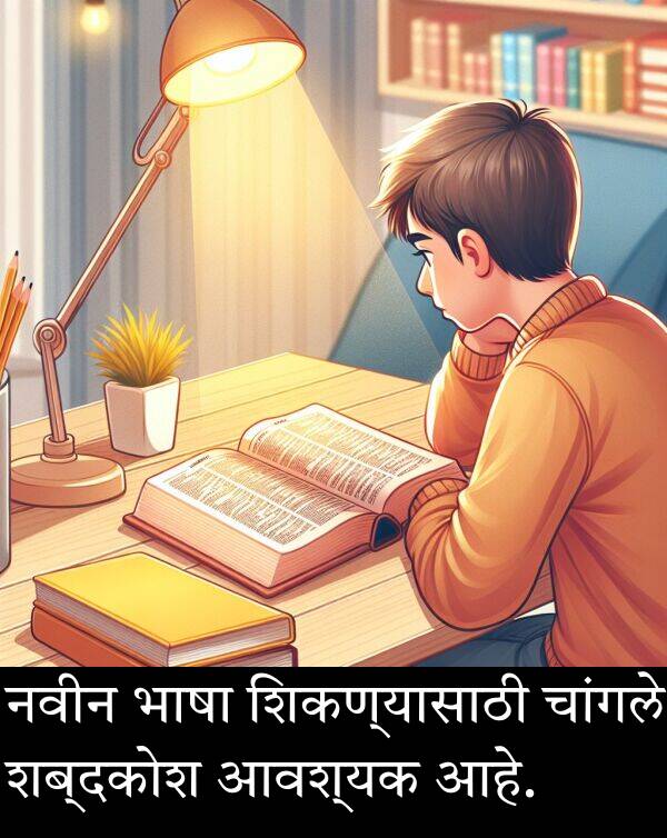 शब्दकोश: नवीन भाषा शिकण्यासाठी चांगले शब्दकोश आवश्यक आहे.