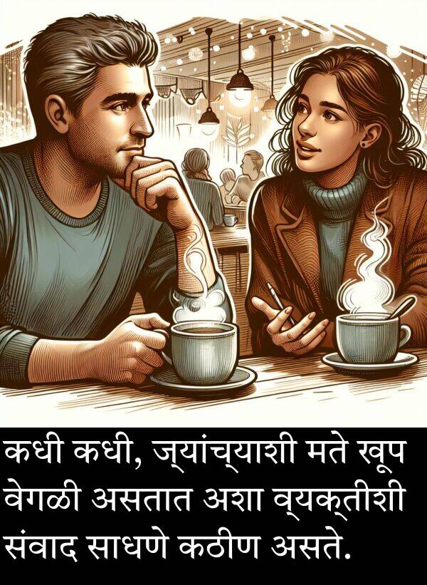 कधी: कधी कधी, ज्यांच्याशी मते खूप वेगळी असतात अशा व्यक्तीशी संवाद साधणे कठीण असते.